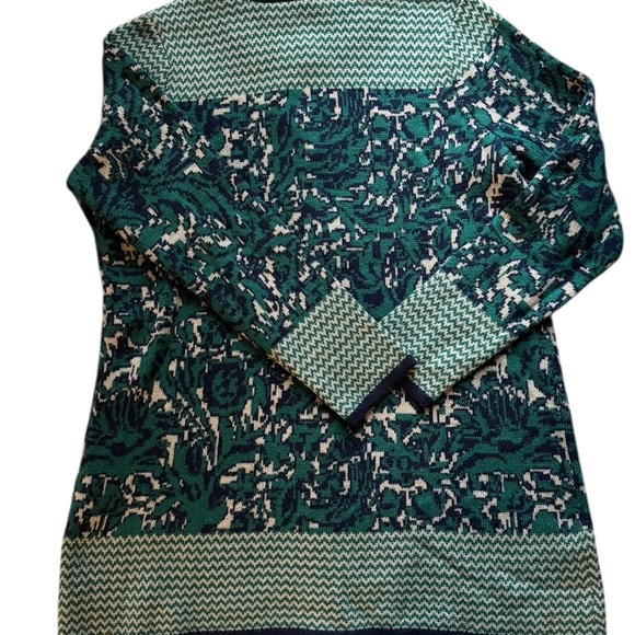 Liz Claiborne New York Alpaca Blend Long Cardigan Sweater Sz L Green Navy - Picture 3 of 7